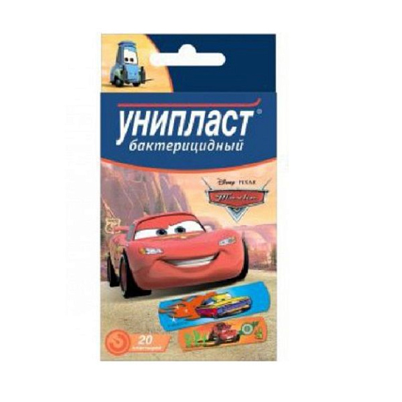 Набор детских бактерицидных лейкопластырей Унипласт Тачки, 20 шт