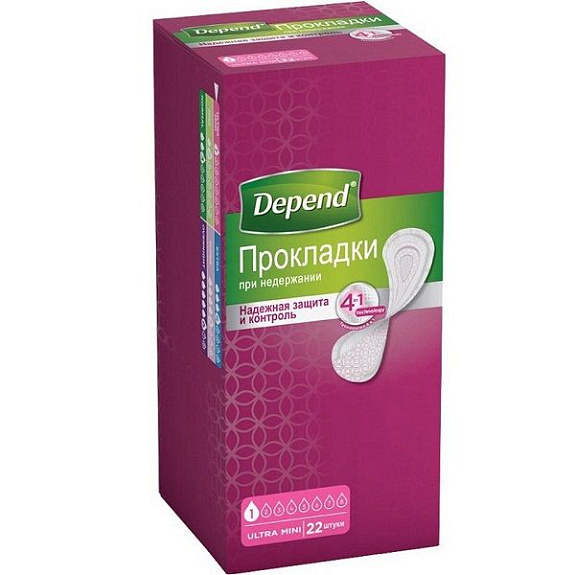 Прокладки при недержании Depend Ultra Mini надежная защита и контроль, 22 шт