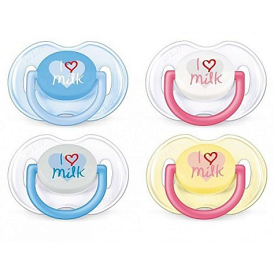 Силиконовая пустышка AVENT I Love Milk 0-6 мес (2 шт. в упаковке)