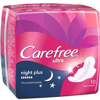 Ультратонкие ночные прокладки Carefree Ultra Night Plus, 10 шт