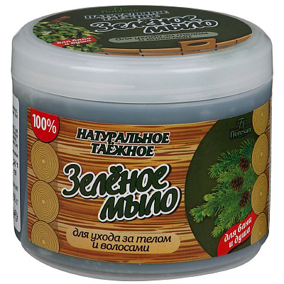 Мыло натуральное зеленое таежное для бани и душа для ухода за телом и волосами Floresan, 450 мл