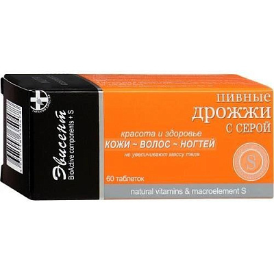 Дрожжи пивные с серой Эвисент, 500 мг, 60 шт