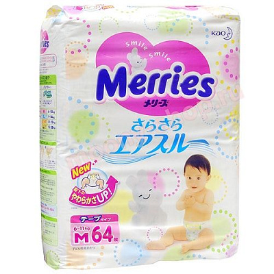 Подгузники для детей М 6-11 кг Merries, 64 шт