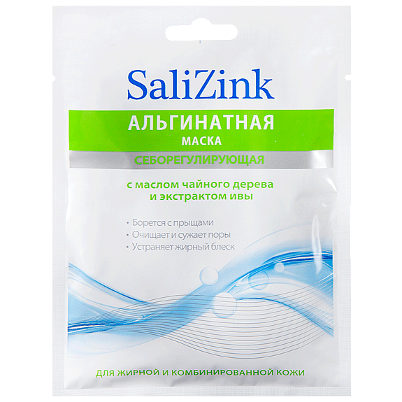 Альгинатная маска для лица Salizink себорегулирующая с маслом чайного дерева и экстрактом ивы, 25 г
