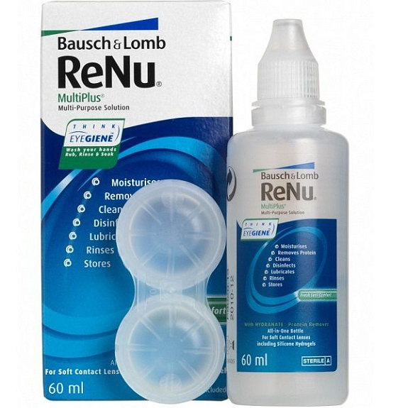 Раствор для ухода за контактными линзами Renu Multiplus, 60 мл