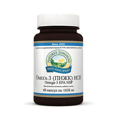 Омега 3 НСП, Натуральный рыбий жир, NSP, 1638 мг, 60 капсул