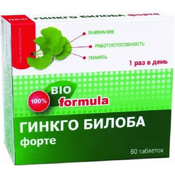 Препарат Гинкго Билоба форте для внимания, работоспособности и памяти 460 мг, 60 шт