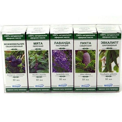 Набор эфирных масел для бани Аспера (можжевельник, мята, лаванда, пихта, эвкалипт) 10 мл, 5 шт