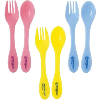 Набор для детей от 4 месяцев ложечка и вилочка с закругленными кончиками Курносики