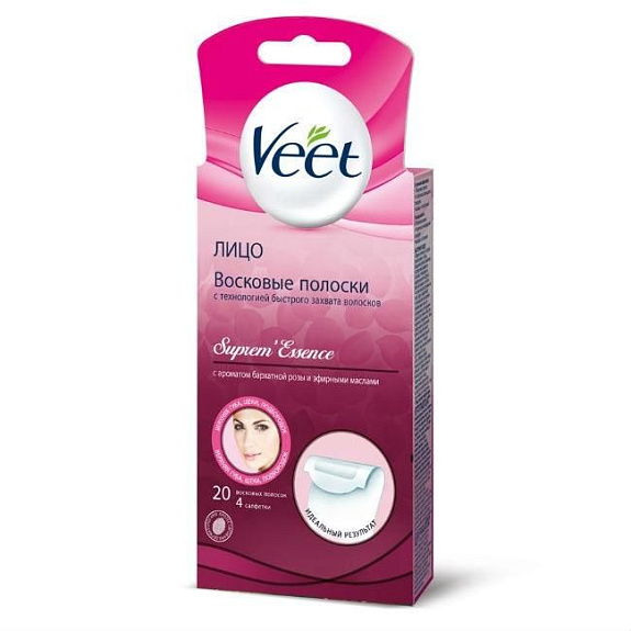 Полоски восковые для депиляции для лица Veet, 20 шт