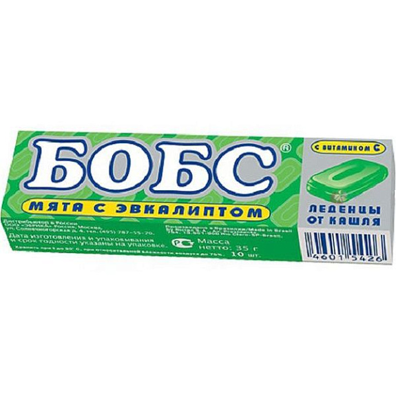 Леденцы от кашля Бобс со вкусом мяты и эвкалипта, 35 г