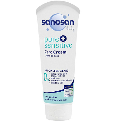 Крем детский Sanosan Pure+ Sensitive для ухода за чувствительной и аллергической кожей, 100 мл