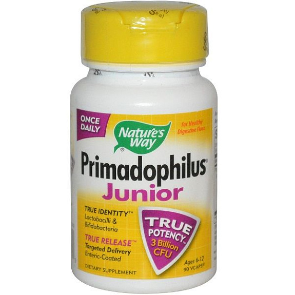 Лакто- и бифидобактерии для детей 6-12 лет Primadophilus Junior Nature`s Way 175 мг, 90 шт