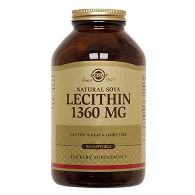 Солгар Натуральный соевый лецитин Защищает клетки печени Solgar 1360 мг, 100 капсул