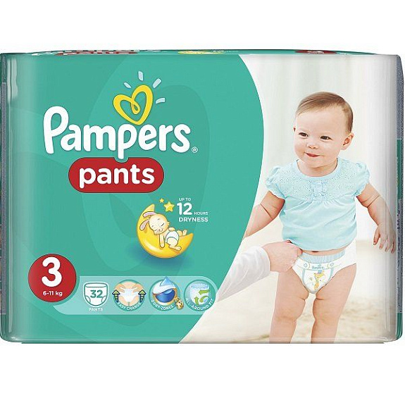 Подгузники-трусики для мальчиков и девочек Pampers Pants 6-11 кг размер 3, 32 шт