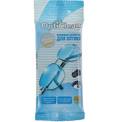 Влажные салфетки для оптики OptiClean, 20 шт