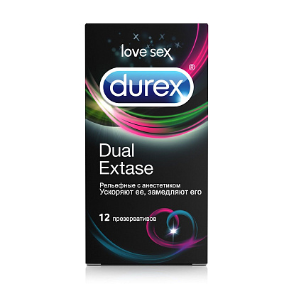 Презервативы dual extase рельефные Durex, 12 шт