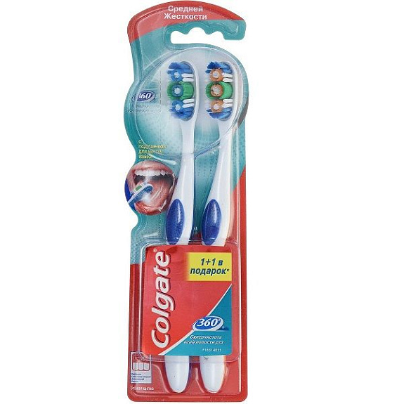 Зубная щетка Colgate 360 Суперчистота всей полости рта средняя, 2 шт