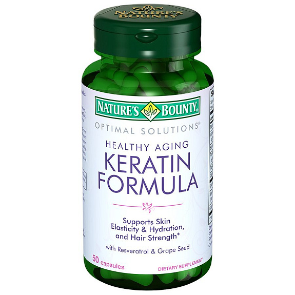 Кератин формула восстанавливает структуру волос Nature's Bounty, 496 мг, 50 капсул