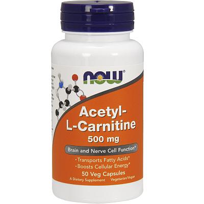 Ацетил-L-Карнитин Acetyl-L-Carnitine для улучшения умственного и физического состояния Now Foods 500 мг, 50 шт