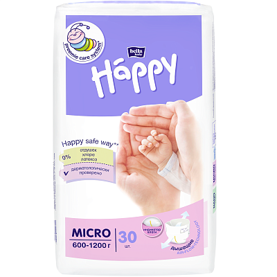 Подгузники для недоношенных детей Bella Baby Happy Micro 600-1200 г, 30 шт