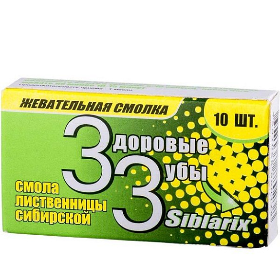 Жевательная смолка Здоровые Зубы Siblarix смола лиственницы сибирской, 10 шт