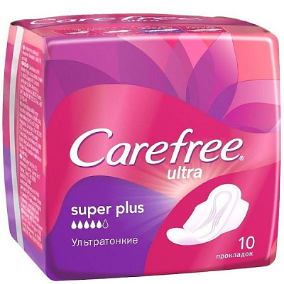 Ультратонкие гигиенические прокладки Carefree ultra super plus, 10 шт