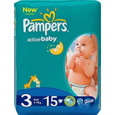 Подгузники для детей Active Baby Midi Pampers 4-9, 15 шт