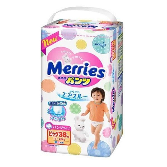 Подгузники-трусики для детей XL 12-22 кг Merries, 38 шт