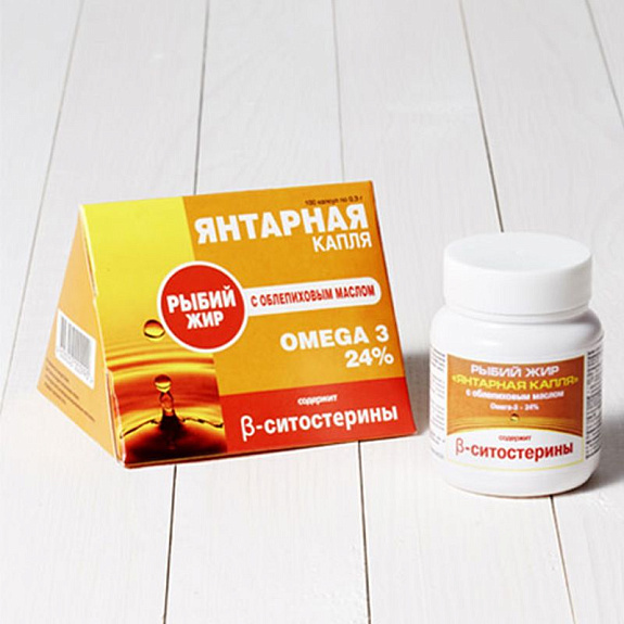 Рыбий жир «Янтарная капля с облепиховым маслом» Контроль холестерина ЭККО ПЛЮС  0,3 г, 100 капсул