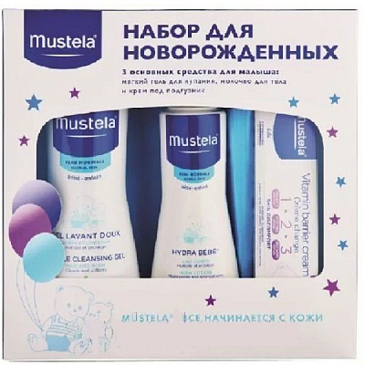 Набор Mustela (гель для купания, 500 мл + молочко для тела Hydra bebe, 300 мл + крем под подгузник, 50 мл)