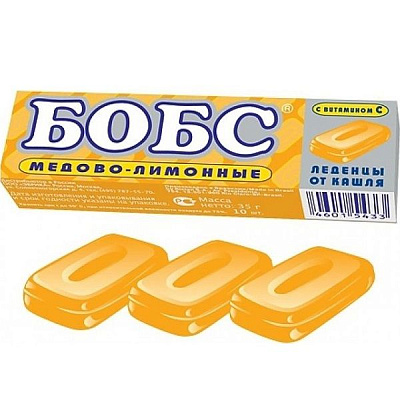 Леденцы от кашля Бобс со вкусом меда и лимона, 35 г