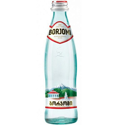 Вода Borjomi природная гидрокарбонатно-натриевая минеральная газированная стекло, 0,33 л