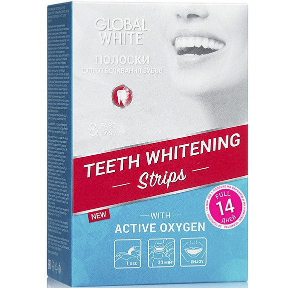 Отбеливающие полоски для зубов Global White Active Oxygen, 14 шт