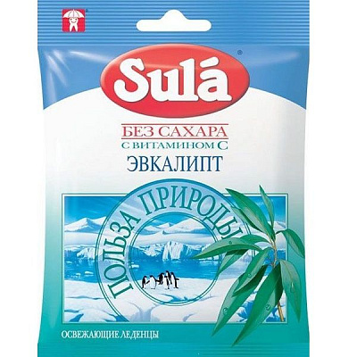 Фруктовые леденцы без сахара Sula эвкалипт, 60 г