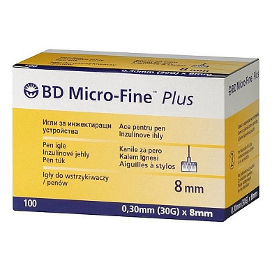 Одноразовые иглы BD Micro-Fine плюс для шприц-ручки 0,30х8 мм, 100 шт
