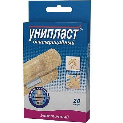Набор бактерицидных эластичных лейкопластырей Унипласт 1,9х7,2 см, 20 шт