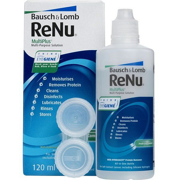 Раствор для ухода за контактными линзами Renu Multiplus, 120 мл