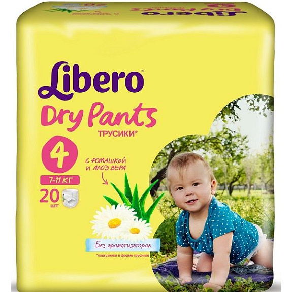 Детские подгузники-трусики Libero Dry Pants размер 4, 7-11 кг 20 шт