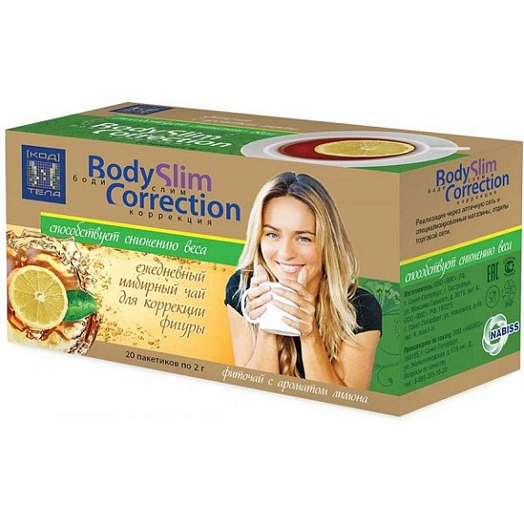 Фиточай Body Slim Correction для похудения с ароматом лимона, 20 фильтр-пакетов х 2 г