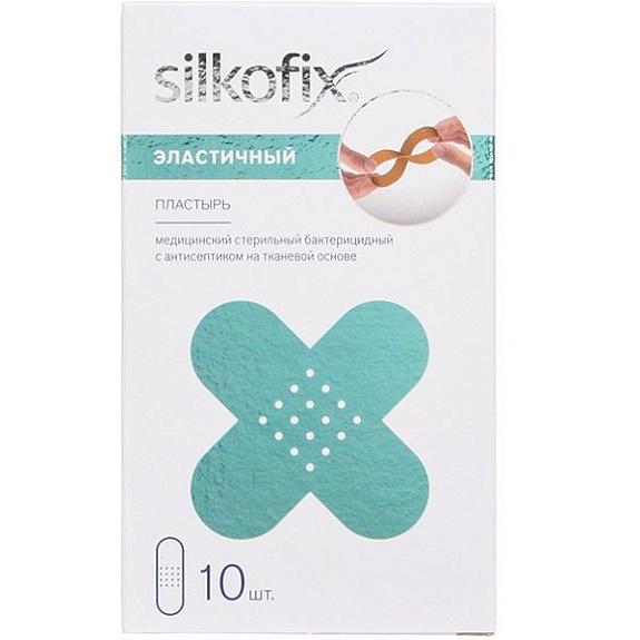 Набор бактерицидных пластырей с антисептиком на тканевой основе эластичный Silkofix 19х72 мм, 10 шт