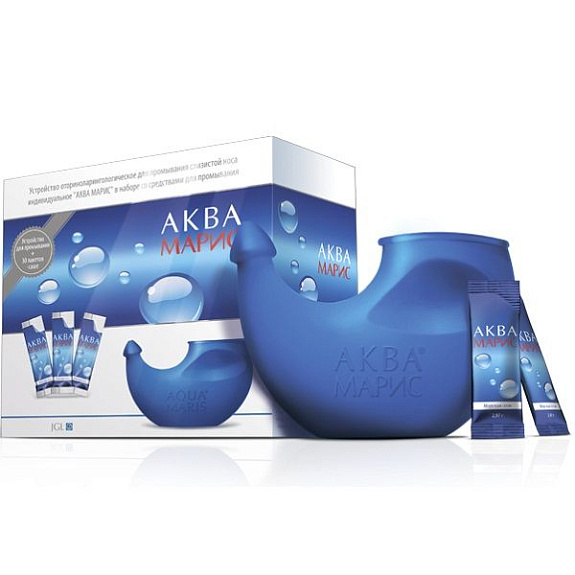 Устройство для промывания носа Аква Марис лейка 330 мл + морская соль, 30 саше