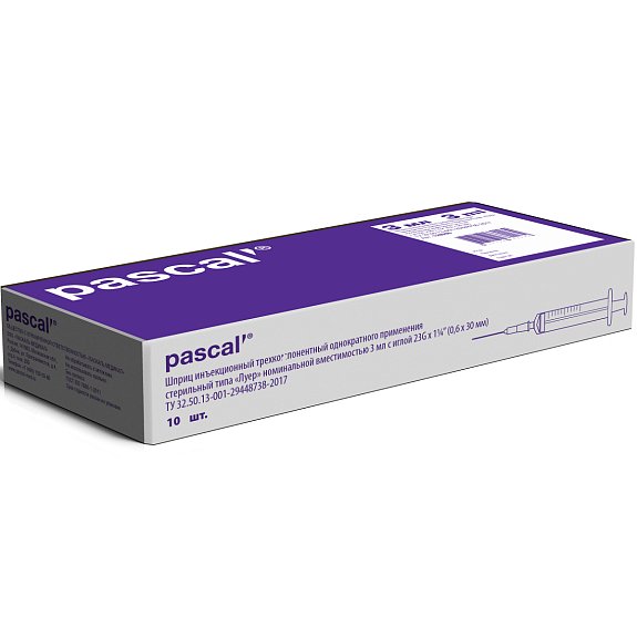 Шприц 3-х компонентный с иглой 23G 0,6х30 мм 3 мл, 10 шт