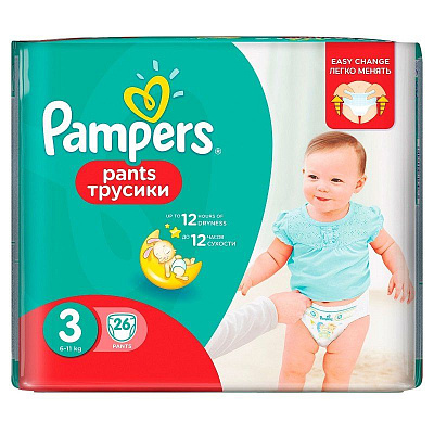 Подгузники-трусики для детей Pants Midi Pampers 6-11 кг, 26 шт