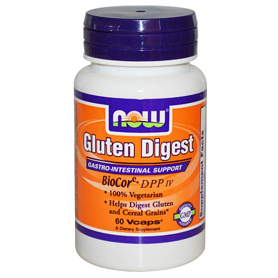 Gluten digest нормализация процесса пищеварения Now Foods, 60 вегетарианских капсул