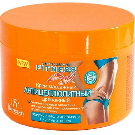 Массажный антицеллюлитный дренажный крем Fitness Body, 500 мл