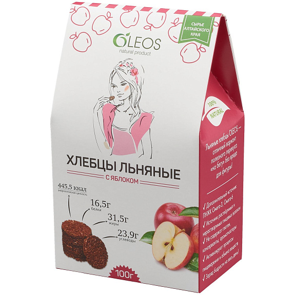 Хлебцы льняные с яблоком Oleos, 100 г