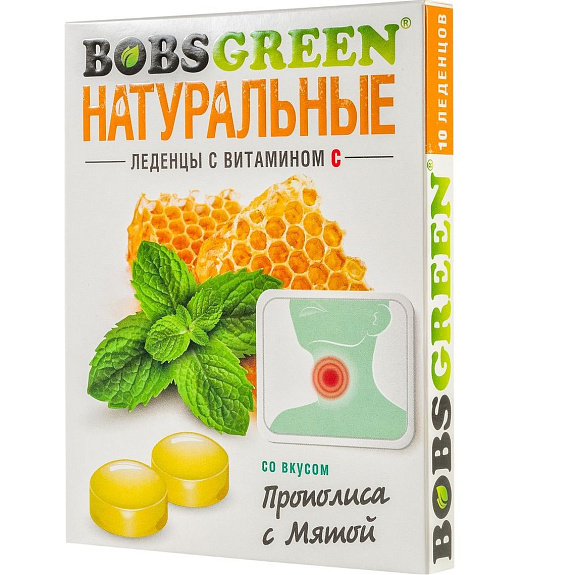 Натуральные леденцы от кашля BobsGreen прополис-мята, 10 шт