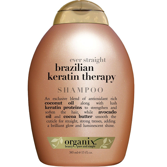 Разглаживающий шампунь для укрепления волос Бразильский кератин OGX, 385 мл