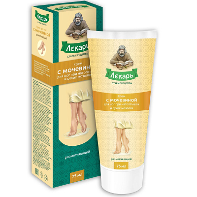 Размягчающий крем для ног с мочевиной Лекарь против мозолей и натоптышей, 75 мл